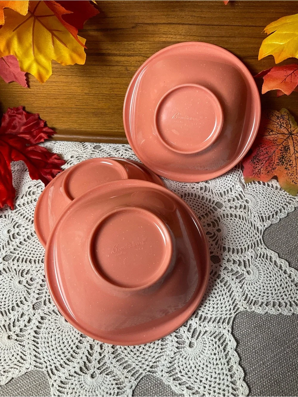 Vintage Boontonware 1303-10 Salmon Pink Speckled Bowls Set of 3 Made in the USA